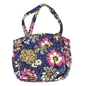 Vera Bradley Floral Quilted Shoulder Bag Blue Pink Leopard Print Top Zip Closure